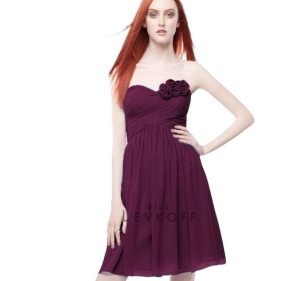 Bill Levkoff Style 109 Plum Chiffon Sweetheart Bodice Fit & Flare Dress SZ 22 - Picture 1 of 13